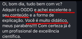 Mensagem de aluno elogiando a didática do material.
