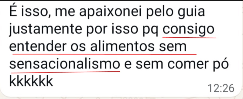 Mensagem de aluno sobre alimentação simples sem encarecer a compra do mês.
